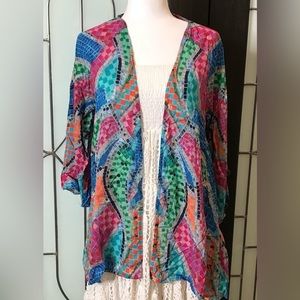 Soft Surroundings Jewel Colors Mosaic Kimono Topper Cover Up Petite Sz PS/M NWT